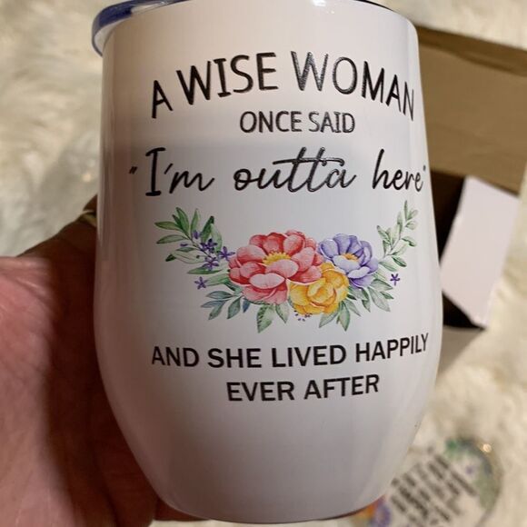 Ladies retirement gift wine/drink cup with stainless straw & brush & heart decor - Picture 7 of 10